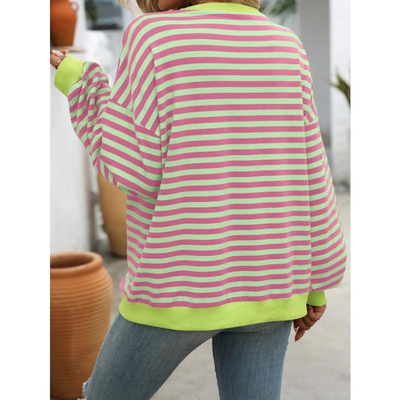 Women's Fashion Casual Spring Fall Stripe Print Long Sleeve O-Neck Blouses & Shirts