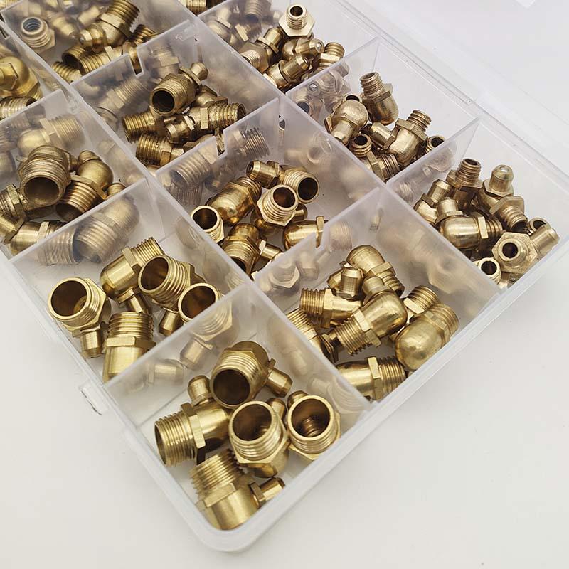 165-Piece Brass Grease Nipple Set - M6, M8, M10 Combination with Straight and Bent Oil Injection Cups