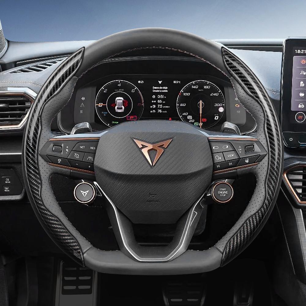 

Suitable for Cupra Carbon Fiber Texture Steering Wheel Cover with Segmented Quick-Release Design, Durable, Formentor Leon Sportstourer