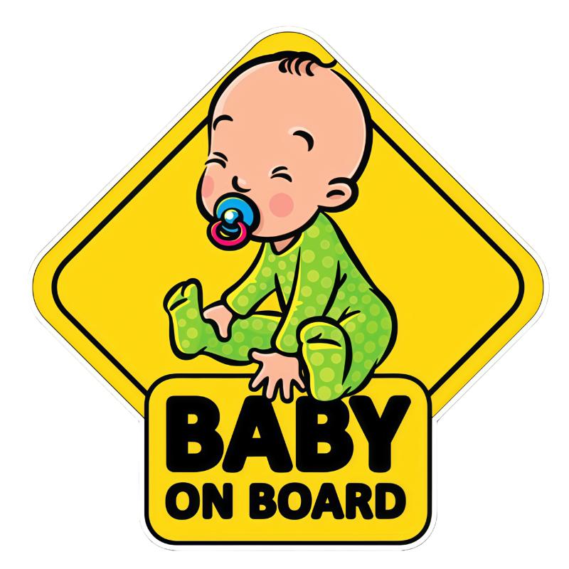Cute Baby On Board Car Sticker - Yellow Diamond Shape Pacifier Infant Design, Waterproof Vinyl Decal, Car Safety Reminder Decor