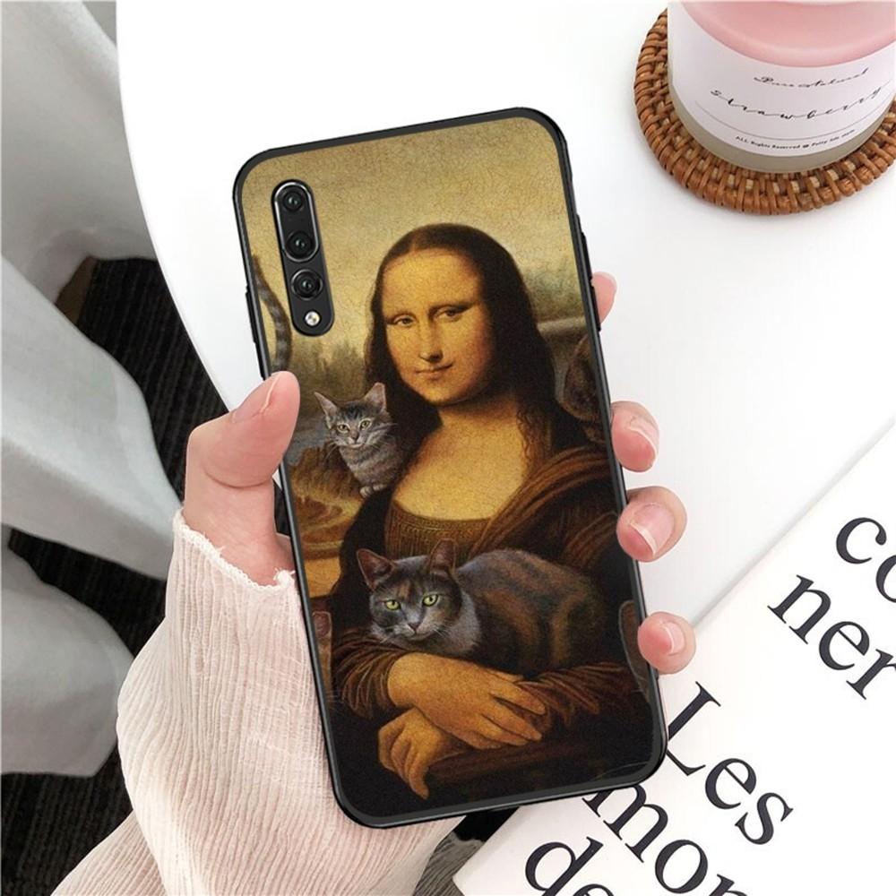 Van Gogh Mona Lisa Fun Cat Art Phone Case For Huawei P 8 9 10 20 30 40 50 Pro Lite Psmart Honor 10 Lite 70 Mate 20lite