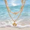 Colar Estrela-do-Mar Bohemia Pérola Falsa Leve Hipoalergênico Feminino Pingente de Concha Corrente Dourada Colar Joia de Pescoço Praia Oceânica