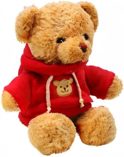 TROYSINC Teddybär Weiches Fell Teddybär mit Kapuze Tatzendruck Plüschtier Kuscheltier Stofftier Geschenk (Rot,30cm)