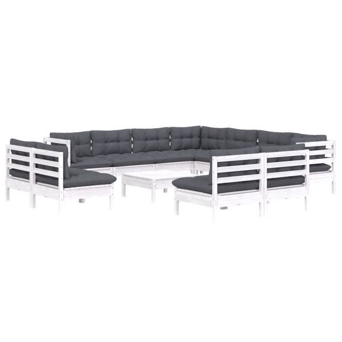 VidaXL Bois de Pin Massif Salon de Jardin 12 pcs avec Coussins Mobilier de Patio Meubles d'Extérieur Mobilier de Jardin 3096870