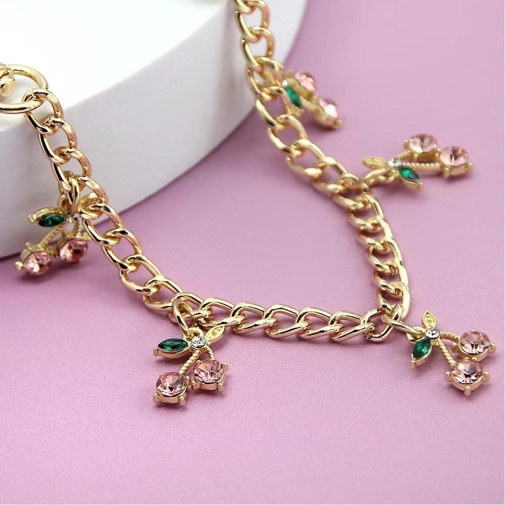 DIY Zinc Alloy Bag Hanging Chain with Cherry Pendant Detachable Shoulder Bag Carrying Chain Replacement Chain for Woman