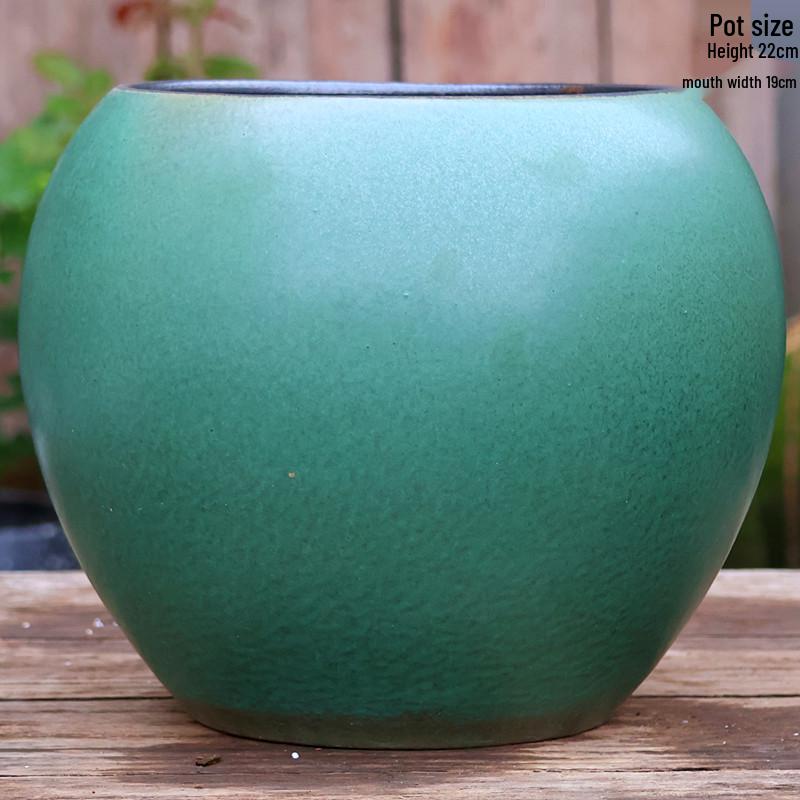 Tall Retro Handmade Green Ceramic Pot for Succulents and Flowers