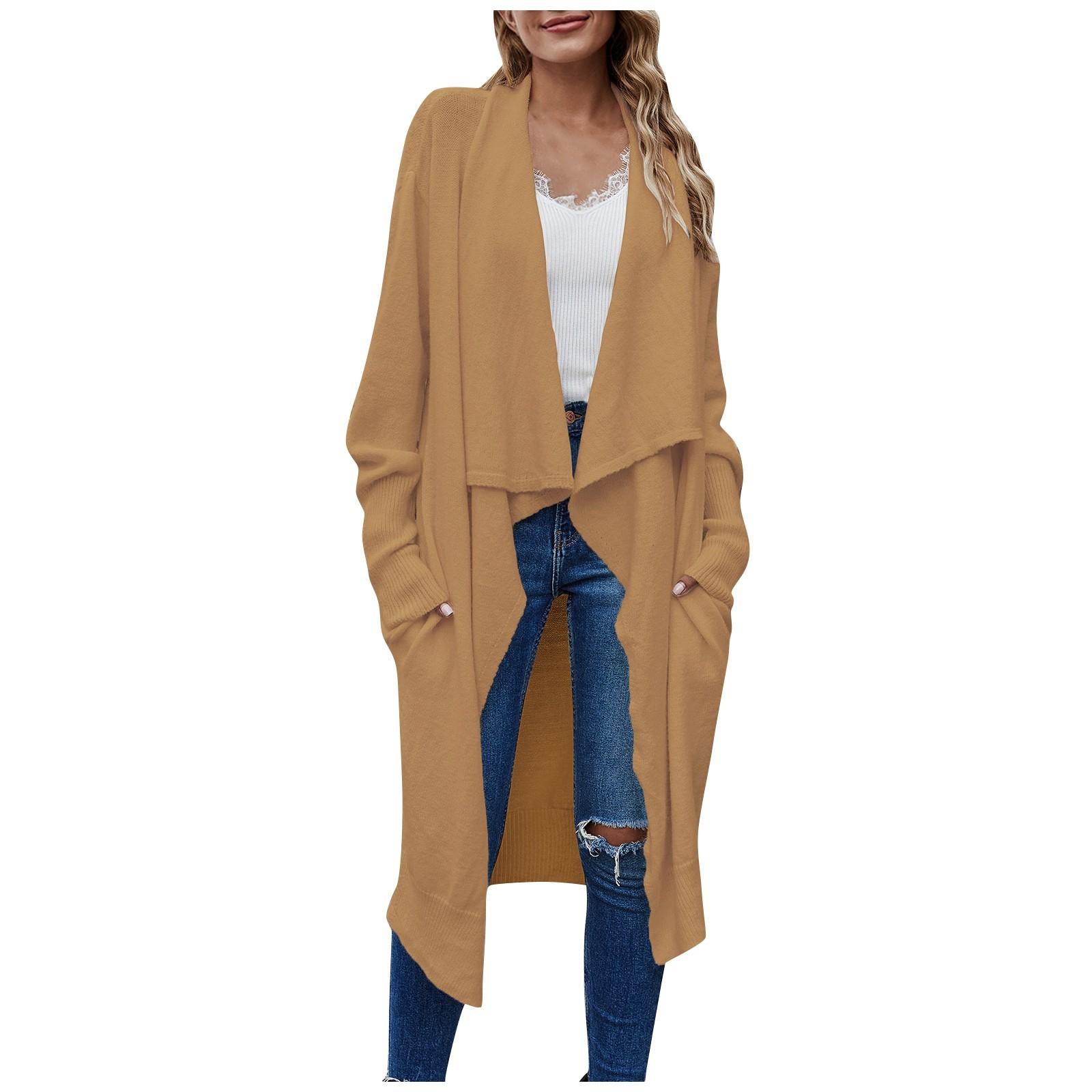 

Женская стильная и удобная верхняя одежда с карманами, повседневная однотонная куртка-кардиган с длинными рукавами M оранжевый