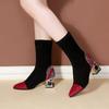 Fashion Pointed Toe Sock High Boots  New Luxury Rhinestone Square Heel Short Boots Winter Shoes Black Female Footwear