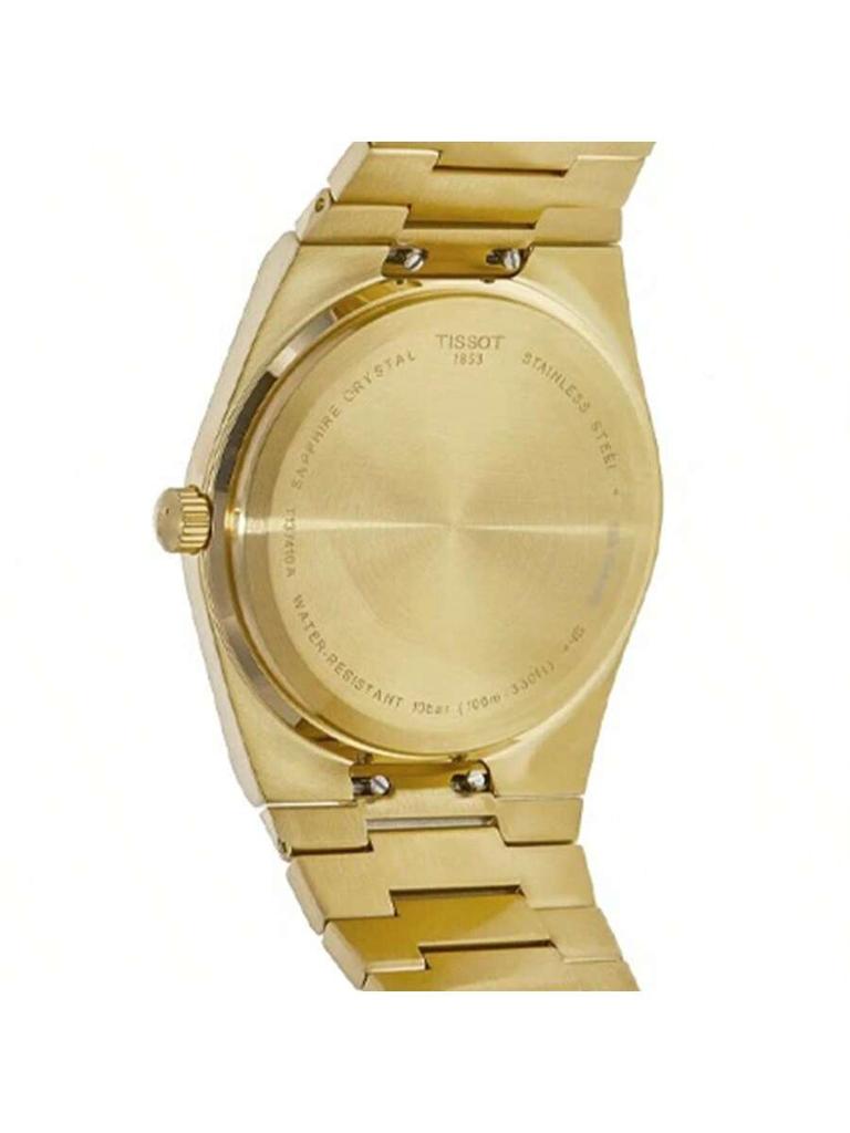 PRX stilvolle elegante Edelstahl-Quarz-Herrenuhr, mit goldenem rundem Zifferblatt Datumsanzeige. Herrenaccessoire geeignet für den täglichen Gebrauch T137.410.33.021.00