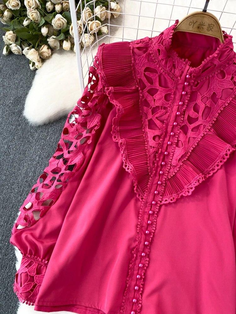 Γυναικεία γυναικεία μπλούζα σε στυλ vintage δικαστήριο με μακρυά μανίκια με φαναράκια πουκάμισα γυναικεία μπλούζα