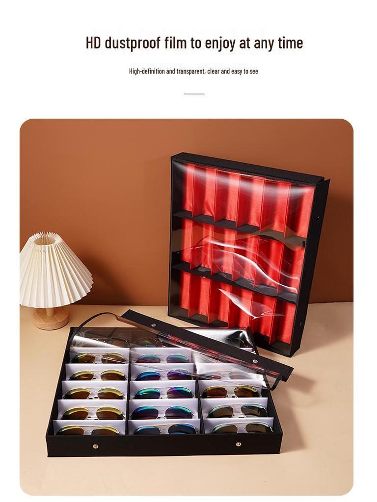 Eyeglasses & Jewelry Display Box with 18 Compartments and Stand