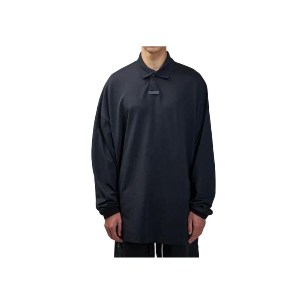 Fear of God Essentials Pique Long-Sleeve Polo Black Men Tops 125BT244320F