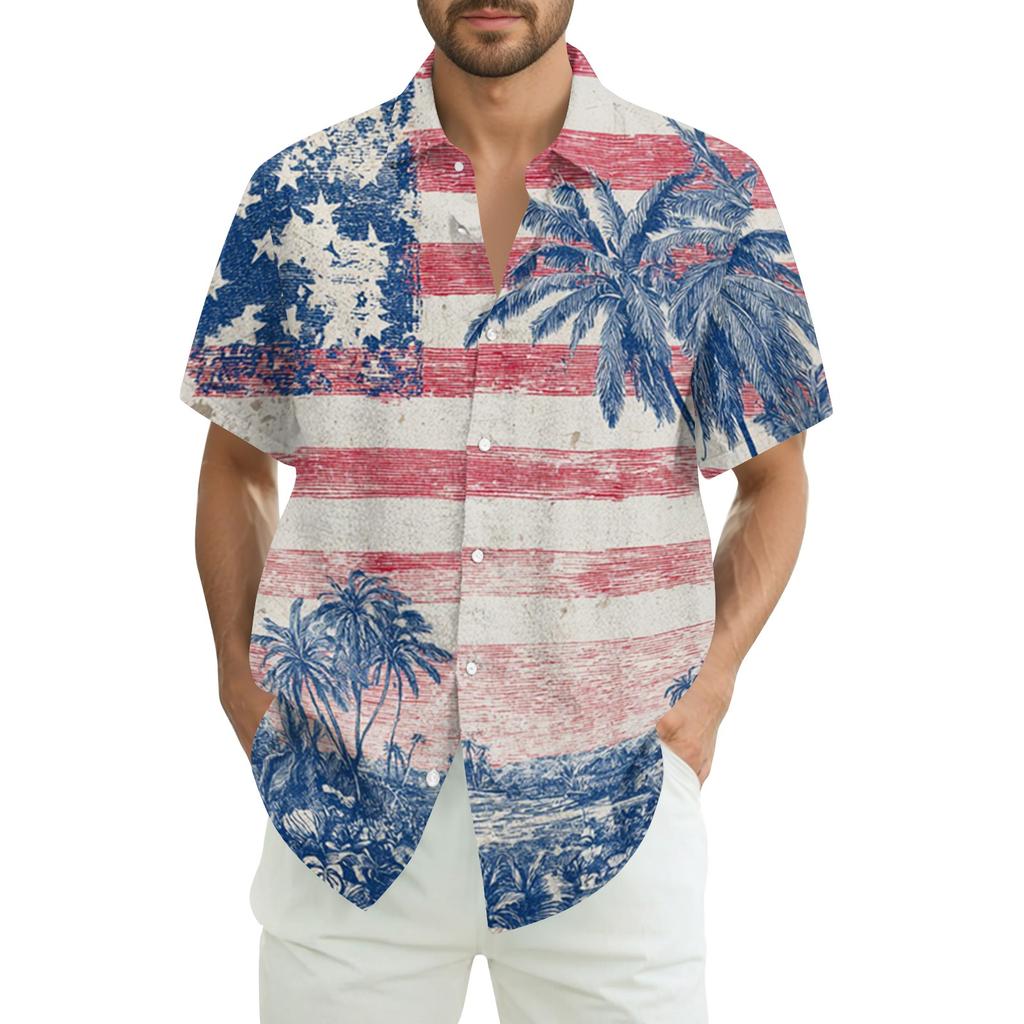 Men's Summer Casual Independence Day Print Short-Sleeve Shirt