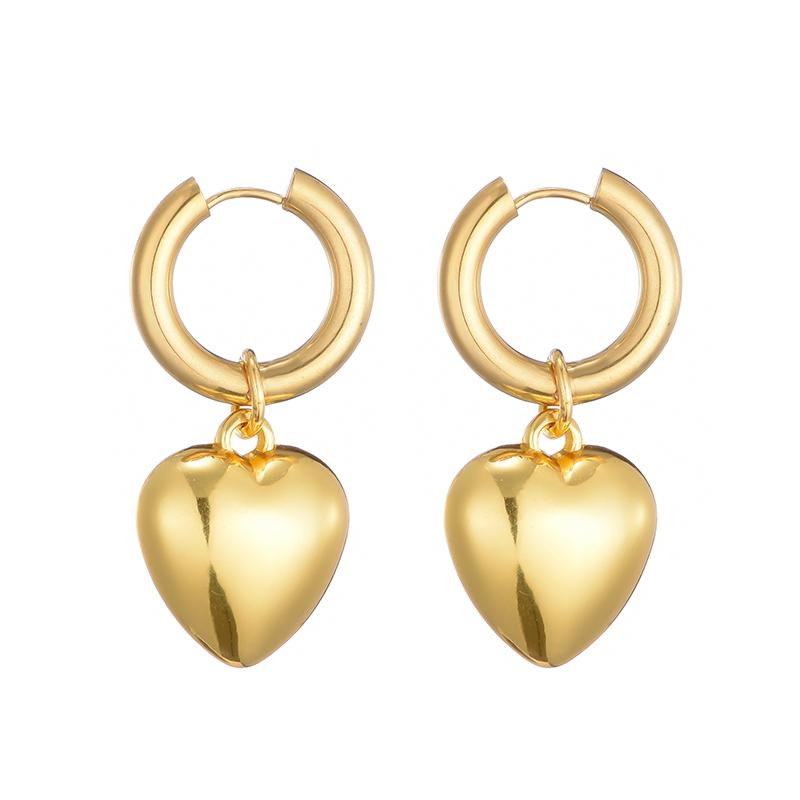 Stainless Steel Hoop Acrylic Heart Pendant Earrings For Women Statement Solid Circel Gold Silver Black Color Earrings Jewelry