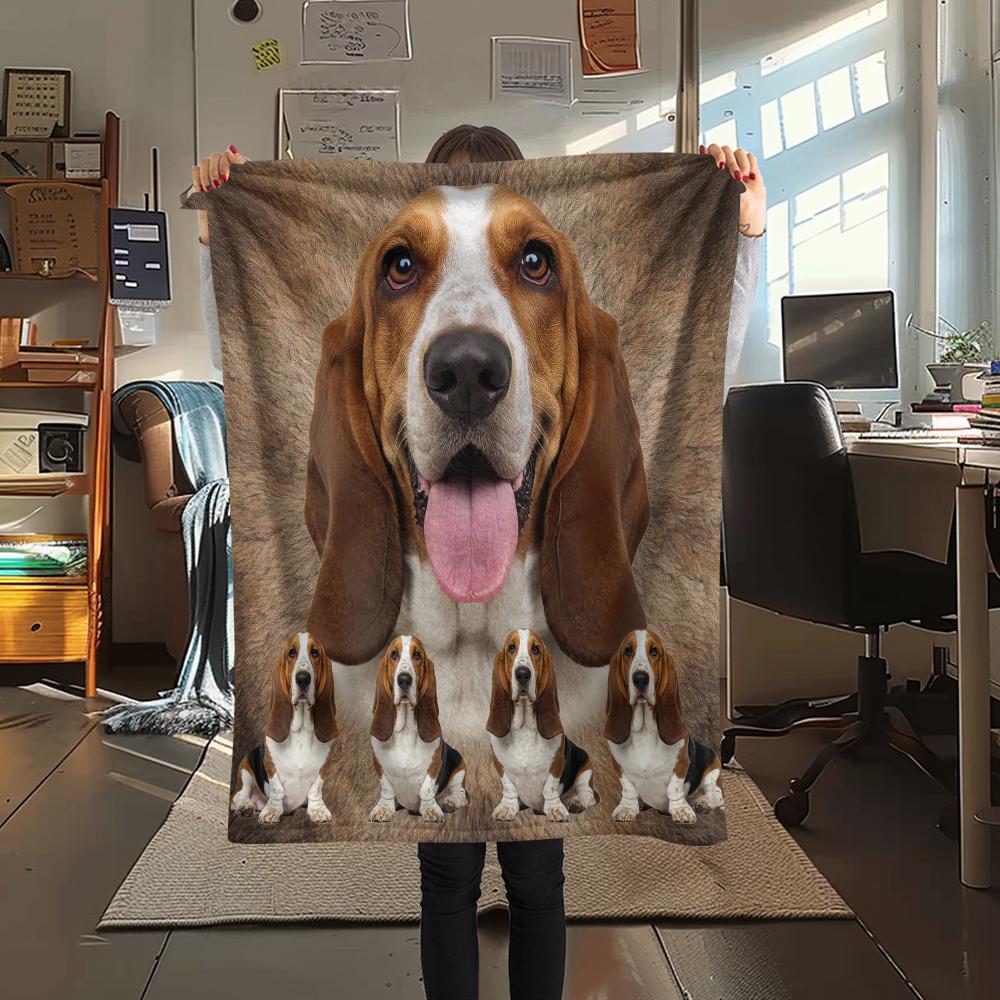1 pièce Couverture en flanelle avec imprimé Basset Hound, Haute qualité Confortable pour toutes les saisons, Décoration intérieure, Chaleur et Confort, Parfait pour les cadeaux