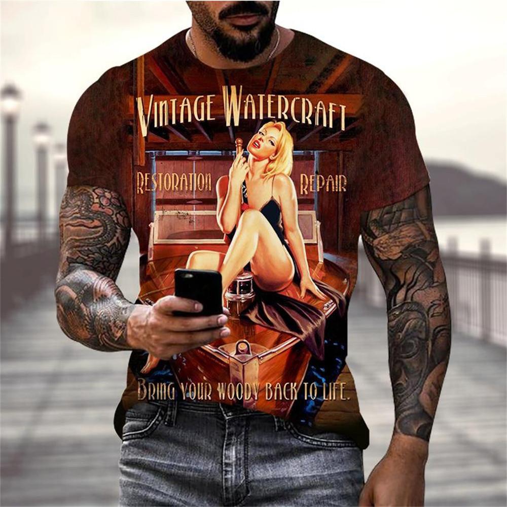 Vintage Motorcykel T-shirt För Män 3D Racing Girl Kortärmad Toppar Street Herr Biker T-shirt Oversized T-shirt Kläder