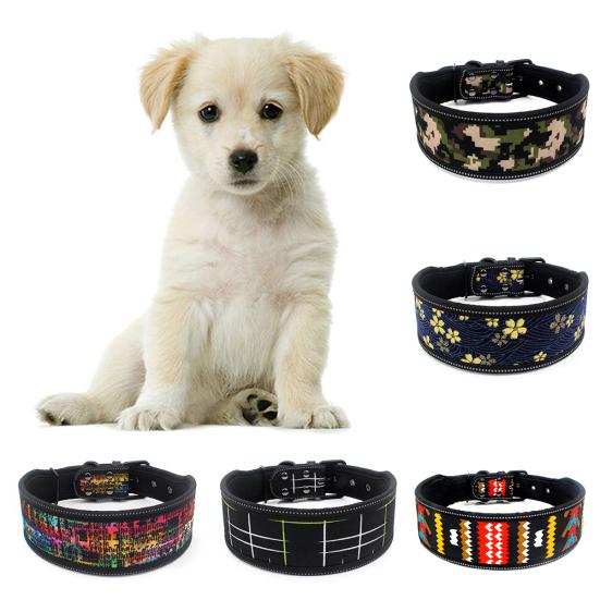 Flower Line Print Reflective Adjustable Pet Dog Puppy Collar Soft Neck Strap