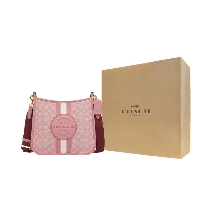 Coach Dempsey 27 Letter Logo Classic Monogram Zip Closure Fabric And Leather Shoulder Crossbody Bag Large Women Bags Pink CA195-IMP1X