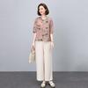 Elegant 2025 Women's Summer Linen Two-Piece Set - High-End Casual Fashion for Moms