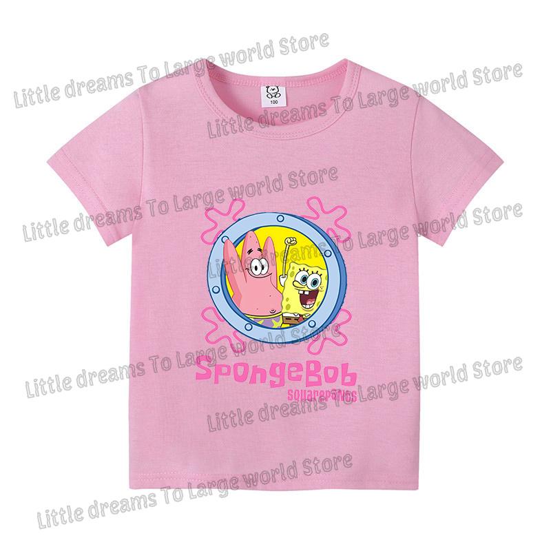 SpongeBobs Cartoon Tshirt for Children Cotton Soft Tee Boys Girls Tops Colorful Clothing Anime Printed Clothes Birthday Gift
