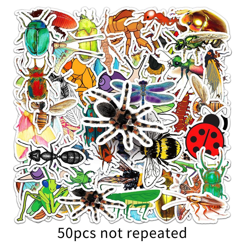 50 Cartoon Q-Version Insect Stickers: Waterproof Decorative Pack for Cups, Journals, and Suitcases