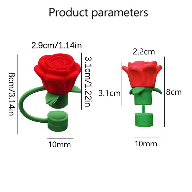 Bouchon de Paille Fleur de Rose 10mm pour Diamètre Silicone Large Résistant à la Chaleur Anti-poussière Bouchon de Paille Accessoire de Tasse