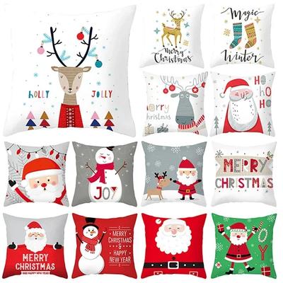 Christmas Cushion Santa Claus Gift Pattern Printed Square Pillowslip Polyester Cushion Cover Pillowcase Living Room Home Decor