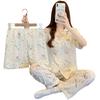 Homewear Cloud Cotton Spring And Summer Pajamas Women'S Short-Sleeved Trousers Cartoon Puppy Girl Three-Piece Set