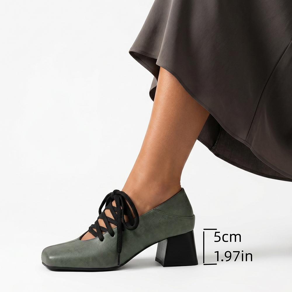 Mature Women Pumps Square Toe High Block Heel Lady Daily Shoes Big Plus Size 48 52