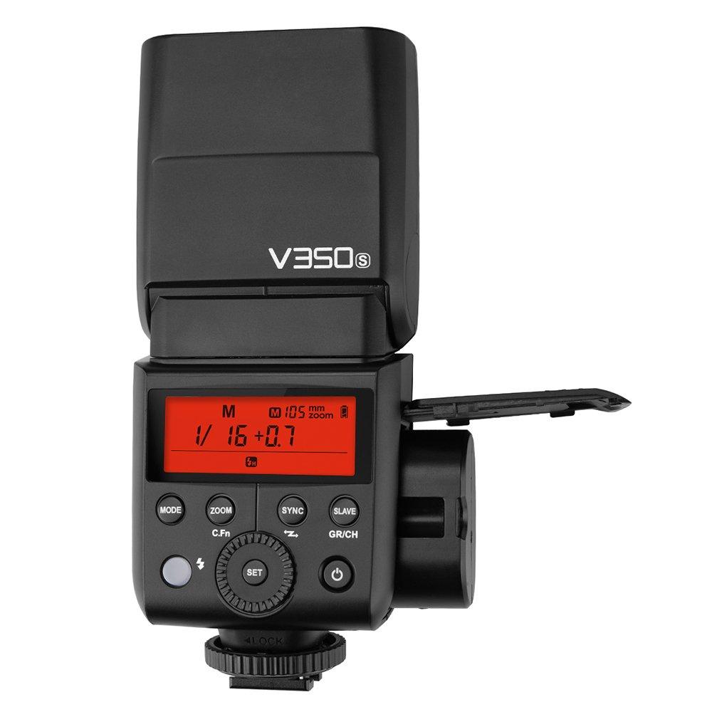 Godox Blesk V350S pro fotoaparát Sony s technologií Technical Enemy Mark, bezdrátový systém Godox TTL GN36, více než 500 záblesků na plný výkon, doba nabíjení (sekundy)