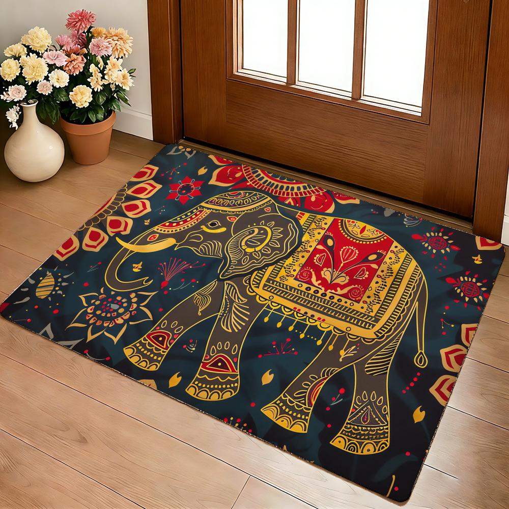 Elephant Mandala Art Floor Mat Cozy Flannel Soft Thick Non-Slip Mat For Living Room Bedroom Kitchen Decor Rugs