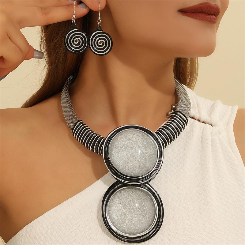 New African Colorful Round Geometry Zircon Set Aluminium Wire Necklace Earrings Set For Women Party Wedding Dress Gifts