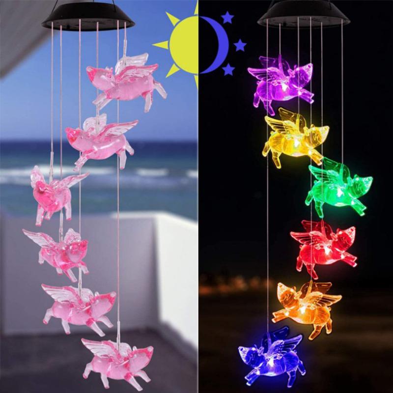 LED Solar Wind Chime Crystal Ball Hummingbird Wind Chime Light Color Changing Waterproof Hanging Solar Light For Home Garden