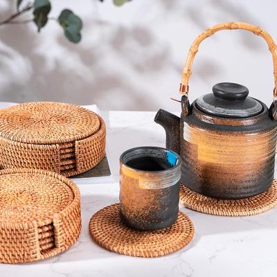 Vietnamesischer Rattan-Webuntersetzer: Hitzebeständige Teezeremonie-Matte & Kung-Fu-Teetassenhalter.