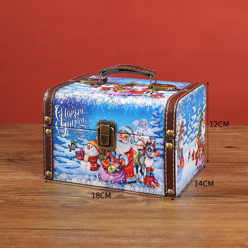 Christmas Candy Box Vintage PU Leather Jewelry Packaging Box With Lock S/M/L Wooden Sundry Treasure Storage Box With Handle
