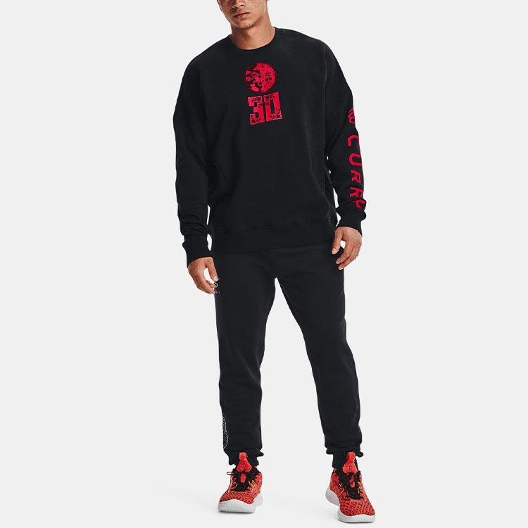 Under Armour Curry Lunar Elmo Crew Letter Print Round Neck Sweatshirt Men Sweatshirt Black 1369621-001