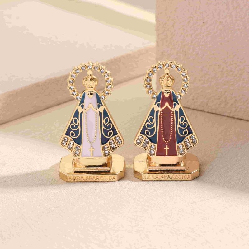 Alloy Prayer Cross Figurine Polished Shiny Surface Religious Statue for Bedroom Living Room Desktop Home Decoration
