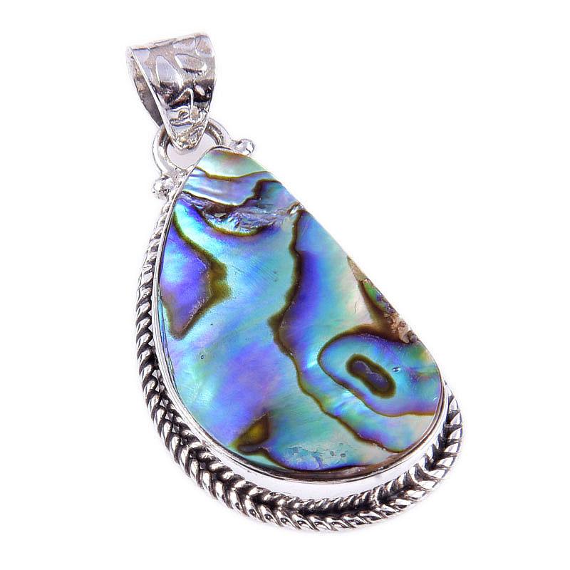 Natürlicher Abalone-Muschel-Edelstein, 925er Sterlingsilber, Geschenkanhänger, 3,8 cm, j3s08