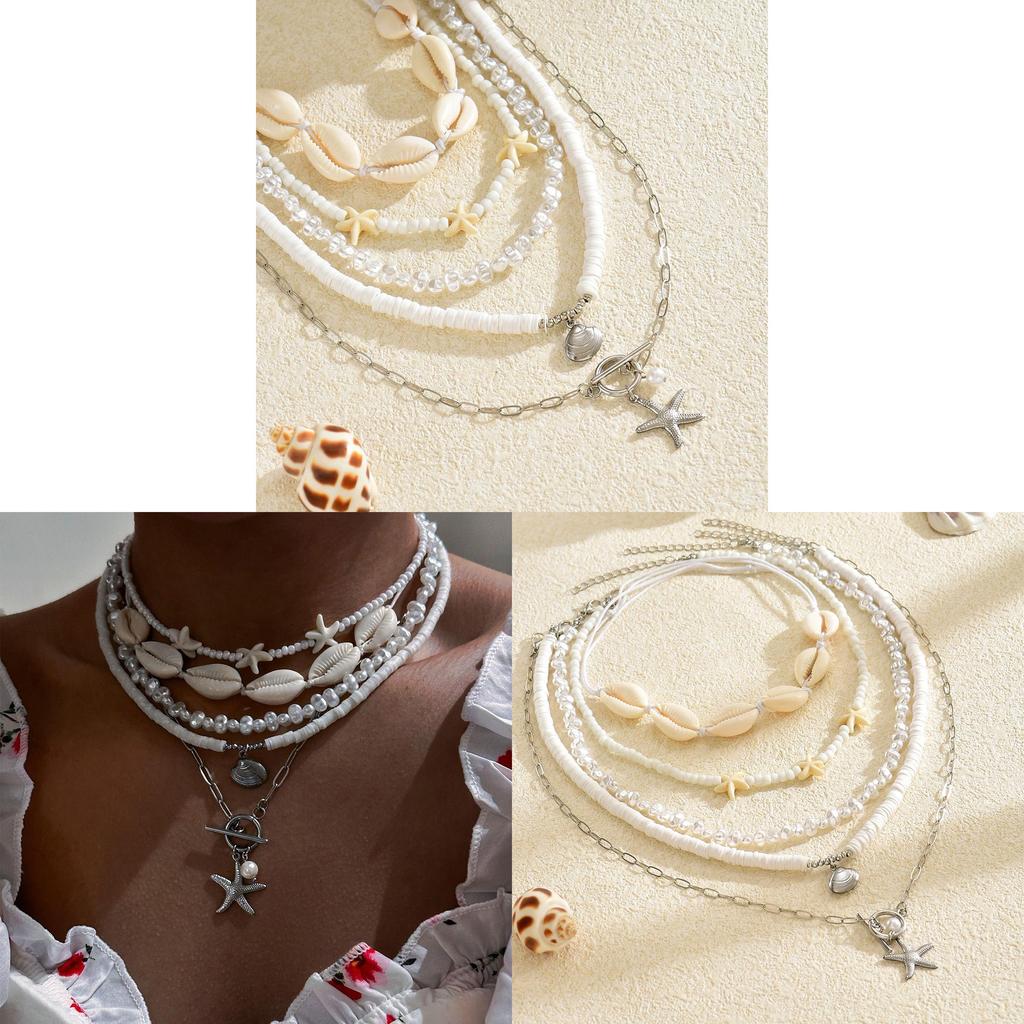 Natural Pearl Shell Necklace Multilayer Elegant Neck Accessory For Ladies