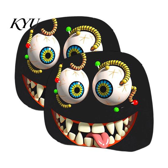 Universal Fit Headrest Covers 2Pcs Spooky Car Covers, Cartoon Evil Face Auto Seat Funny Accessories Protectors, Elastic Protectors for Cars