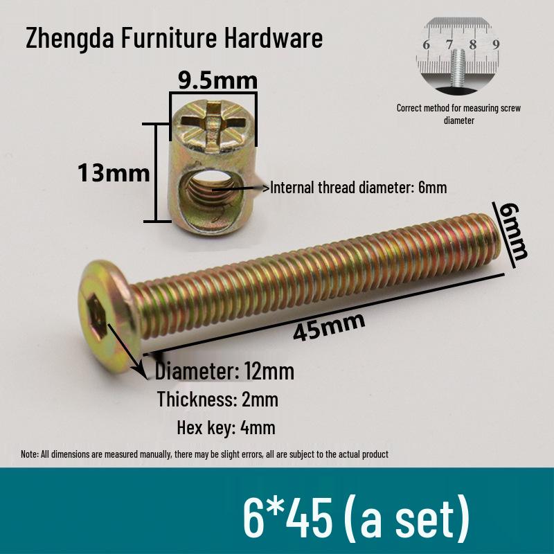 M6 Furniture Hardware: Crib & Bookcase Screws with Cross Hole Nuts, Countersunk Head Screws, Hammer Head Nuts.