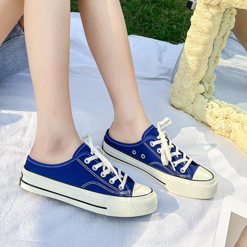 Demi-pantoufles, chaussures en toile, petites chaussures polyvalentes en tableau blanc pour étudiantes, chaussures décontractées coréennes d'été, chaussures en toile à la mode