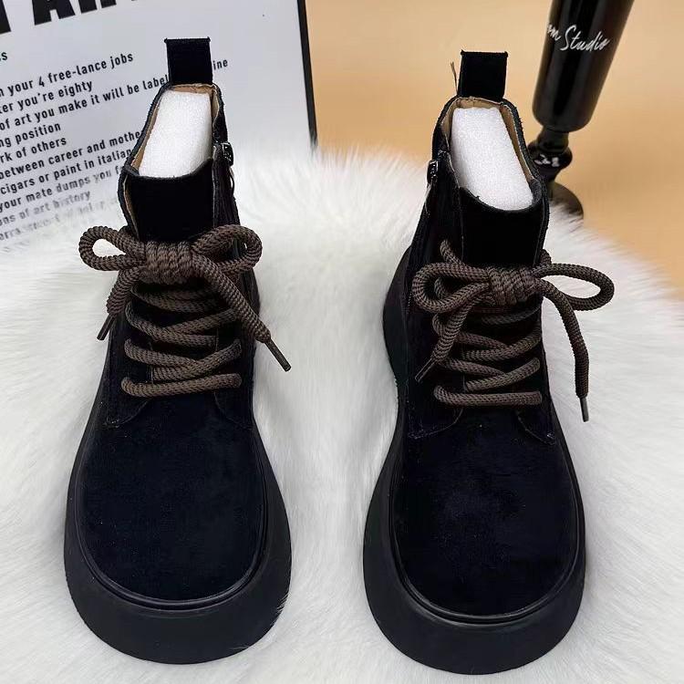 Popular thick-soled Martin boots for women's 2025 winter new small man heightening, velvet, warm, fur and thin short boots