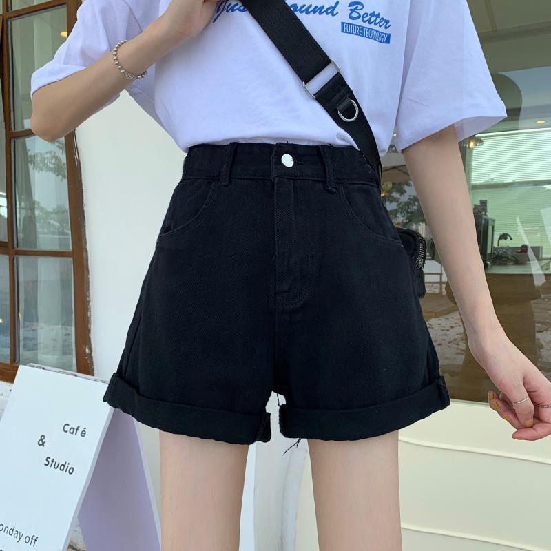 Women's Korean Style High Waist Loose Denim Shorts - Versatile Wide Leg Casual Fit with Rolled Hem