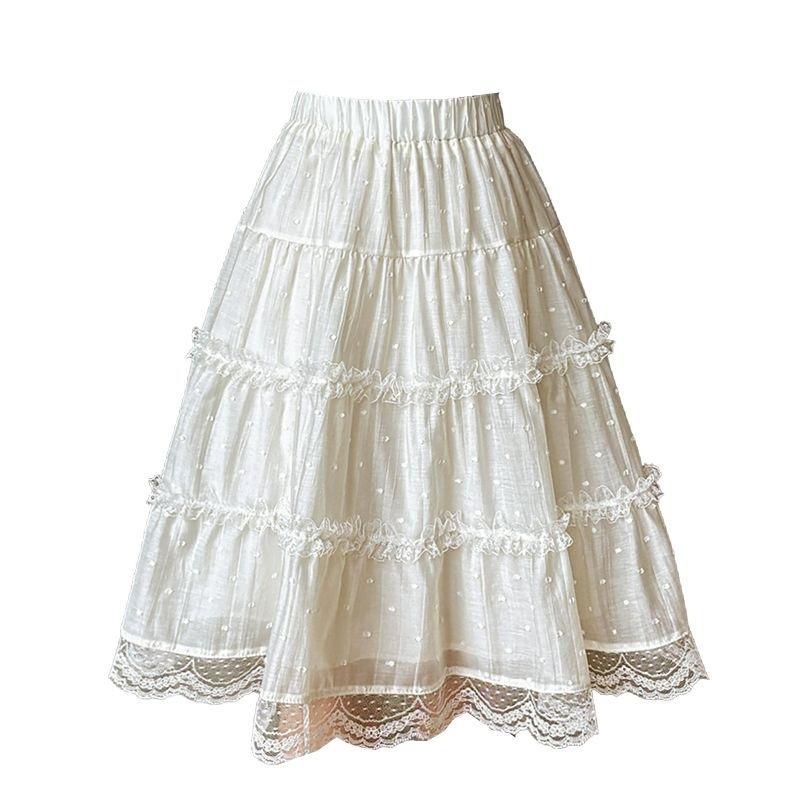 Lace Skirt Women's Summer Thin A Word 5 Points Cake Skirt Sweet Trendy Elastic Waist Polka Dot Mesh Tiered Mini Skirt