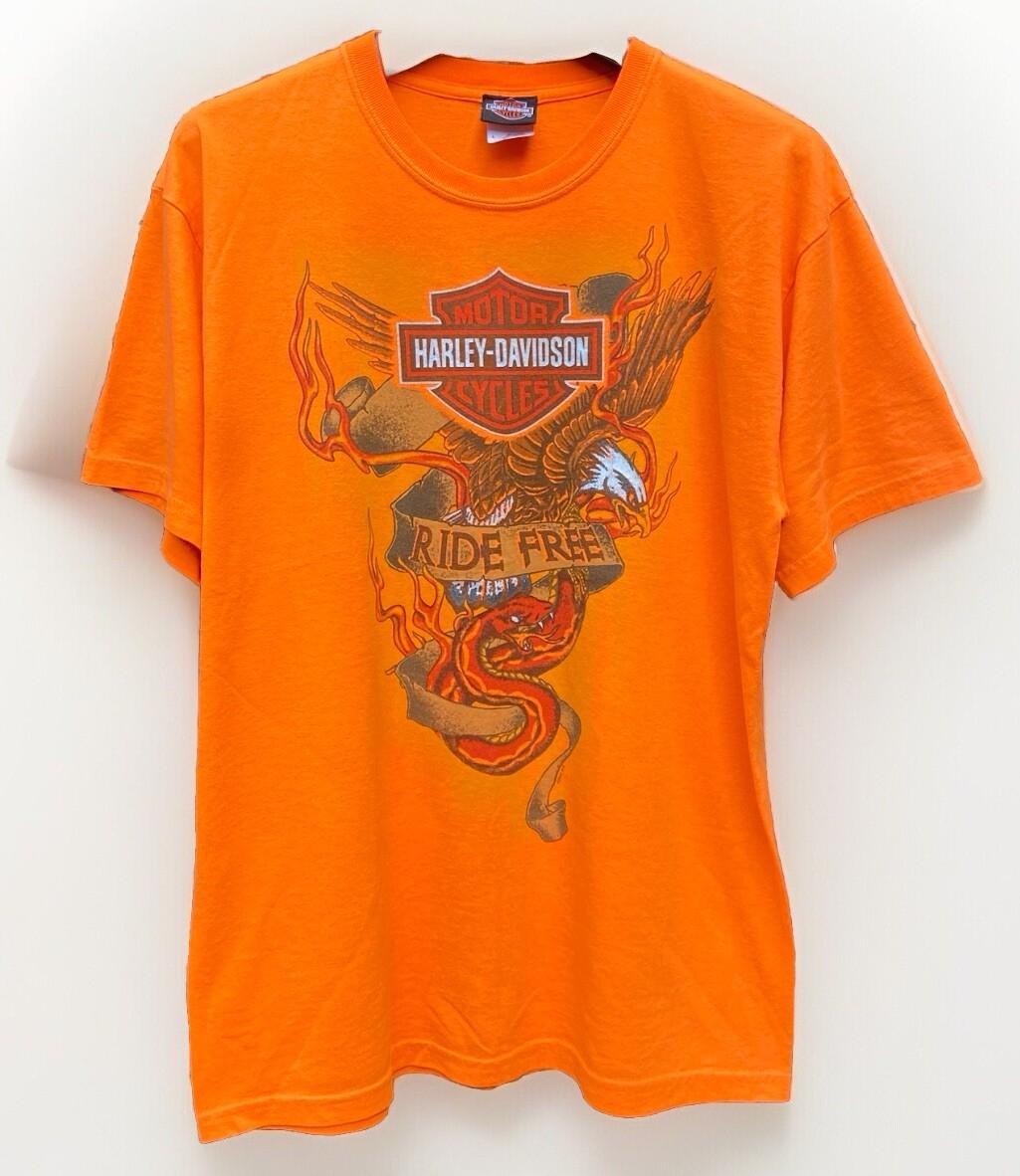 Harley Davidson Neidengard’s T Shirt Men’s Large Orange Double Sided Ride Free Unisex T-Shirt XL