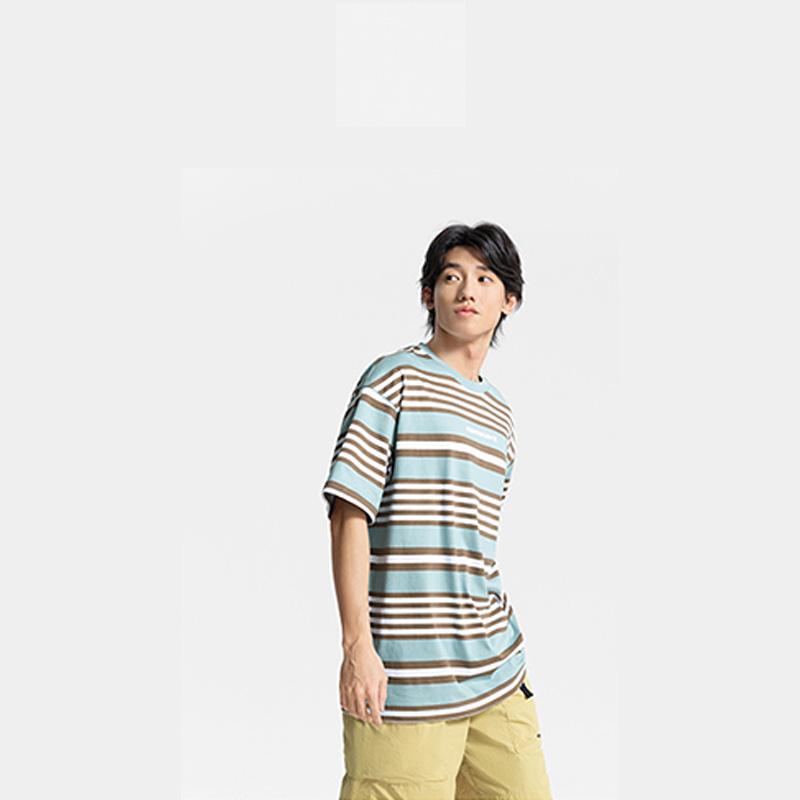 Li Ning CF Striped Comfortable Temperature Control Antibacterial Short Sleeve T-Shirt Men Tops Fish-Eye-Green ATSV181-3