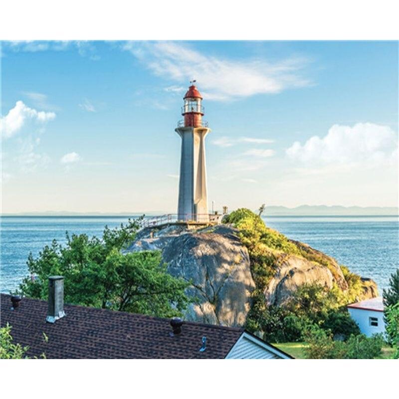 Embroidery Stitch Cross Diamond Lighthouse Diamond Painting 5d Diamond Mosaic Seascape Full Round Home Decor