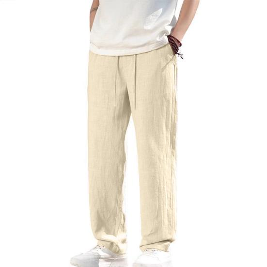 Men Long Pants Adjustable Drawstring Elastic Waist Casual Trousers with Pockets