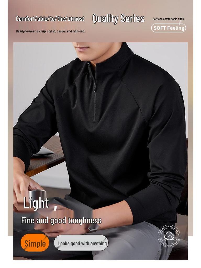2026 Spring Men's Seamless Half-Zip Long-Sleeve Base Layer Shirt - Outdoor Casual Sports Top